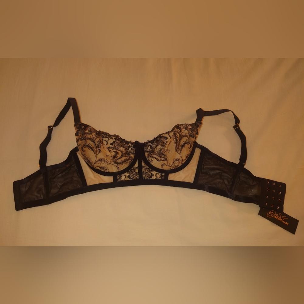 NWT Black DITA VON TEESE Nocturnelle Longline Bra 34dd Sheer Lace Balconette Hot - Picture 4 of 9